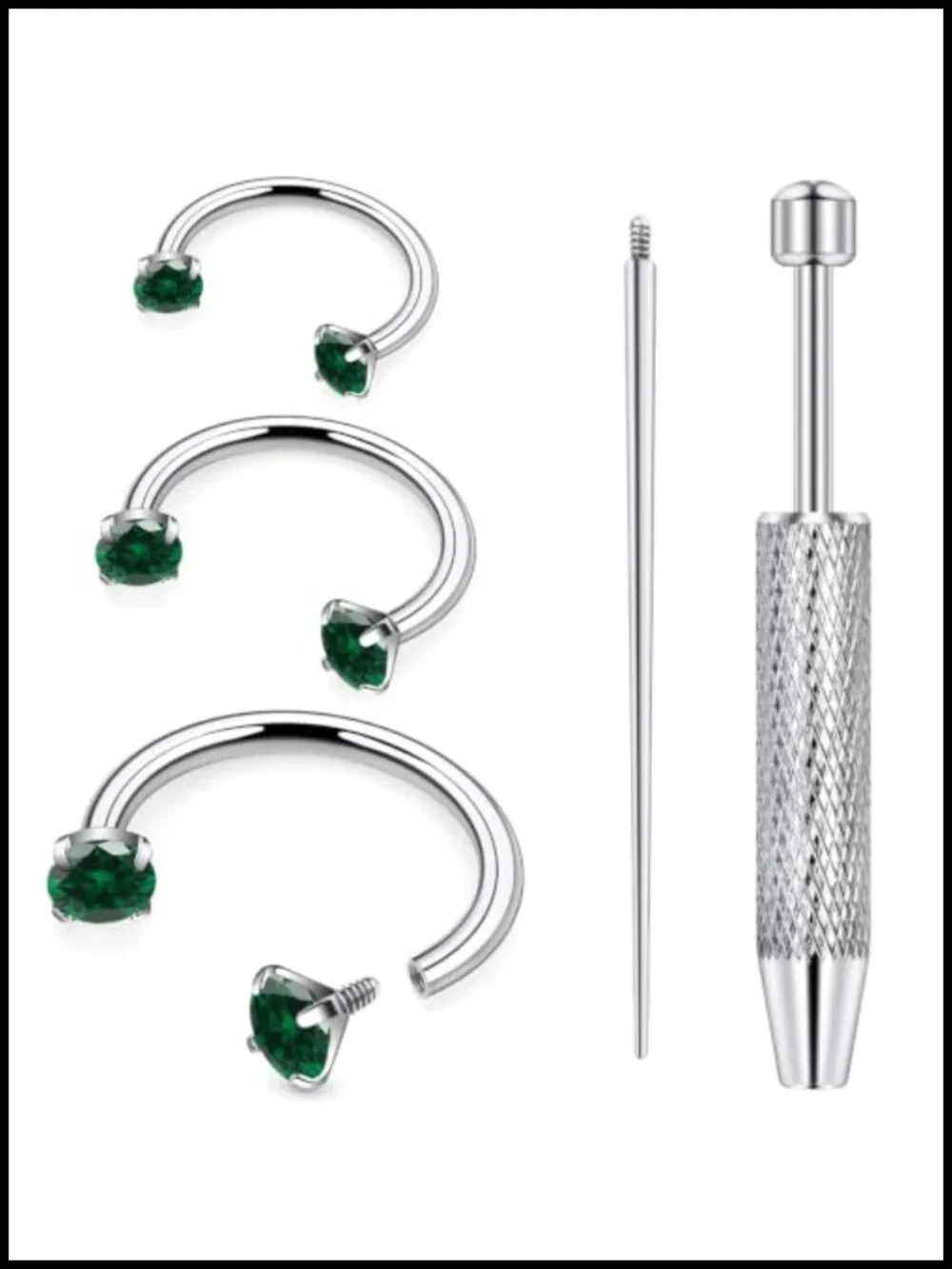 ASTM F136 Titanium Septum Nose Ring Hoop Piercing Jewelry Set Internal Thread CZ